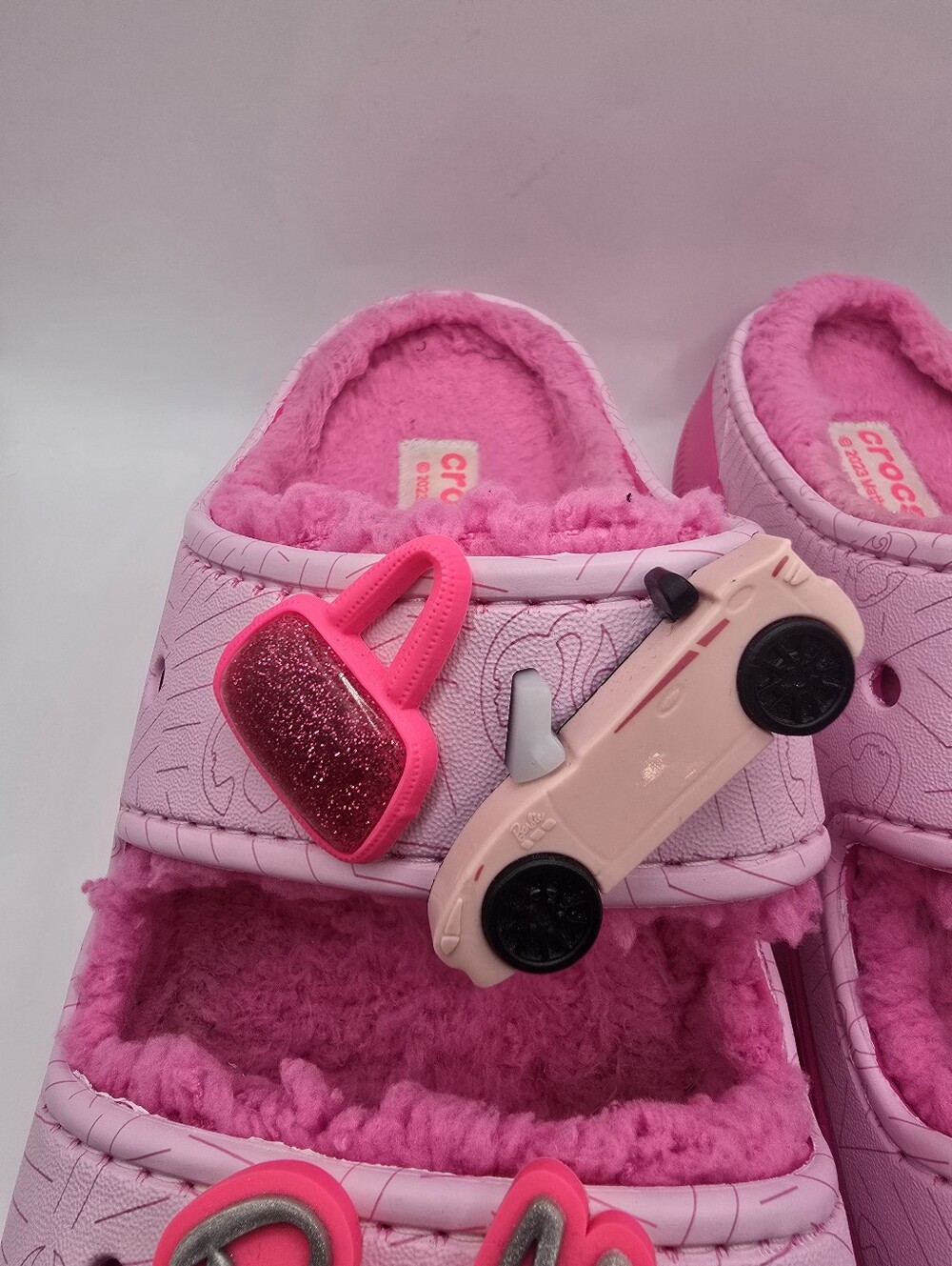 CROCS Cozzzy Pink Plush-Lined Mattel Barbie Slide Sandals. Worn Once. Ladies 10 - Picture 5 of 16